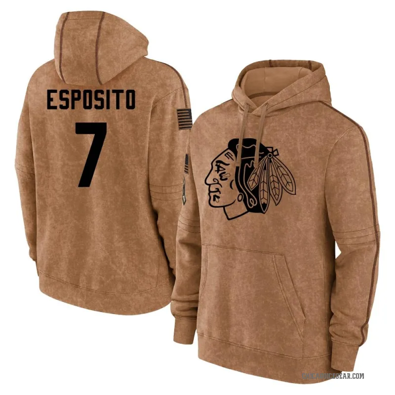 Phil Esposito Youth Brown Chicago Blackhawks 2023 Salute to Service Club Pullover Hoodie