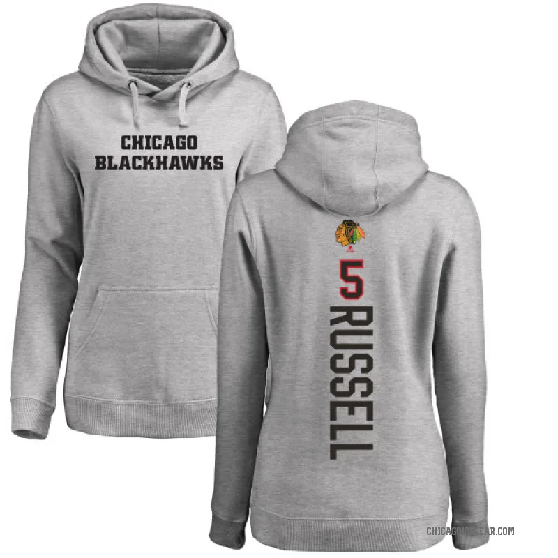 Phil Russell Women's Chicago Blackhawks Branded Ash Backer Pullover Hoodie