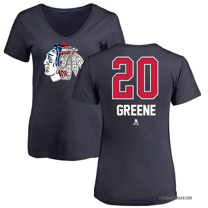 Ryan Greene Women's Green Chicago Blackhawks Name and Number Banner Wave V-Neck T-Shirt - Navy