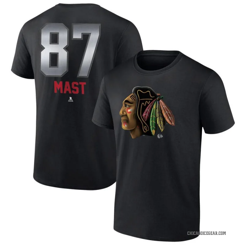 Ryan Mast Men's Black Chicago Blackhawks Midnight Mascot Logo T-Shirt
