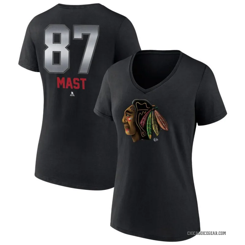 Ryan Mast Women's Black Chicago Blackhawks Midnight Mascot Logo V-Neck T-Shirt
