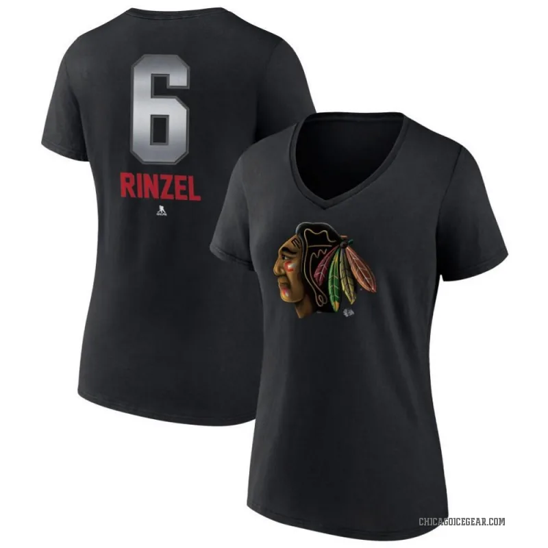 Sam Rinzel Women's Black Chicago Blackhawks Midnight Mascot Logo V-Neck T-Shirt