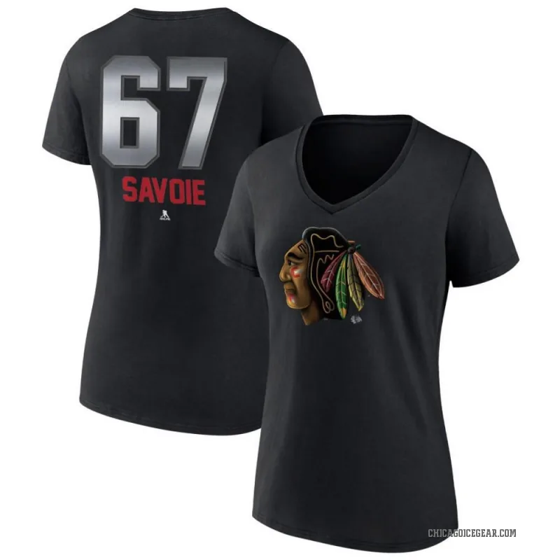Samuel Savoie Women's Black Chicago Blackhawks Midnight Mascot Logo V-Neck T-Shirt