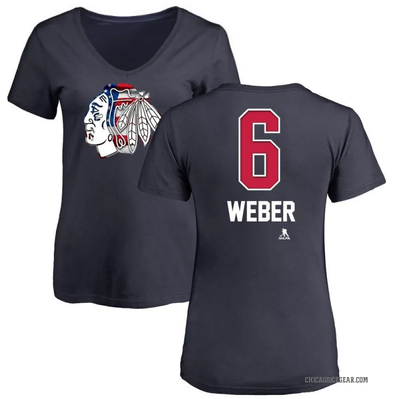 Shea Weber Women's Navy Chicago Blackhawks Name and Number Banner Wave V-Neck T-Shirt -