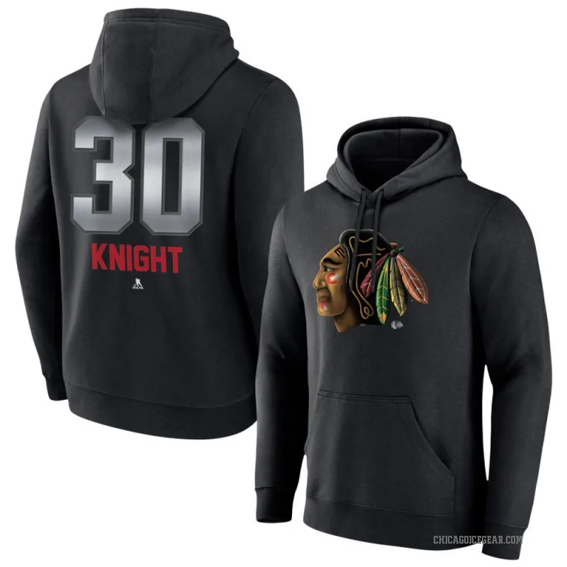Spencer Knight Men's Black Chicago Blackhawks Branded Midnight Mascot Logo Pullover Hoodie