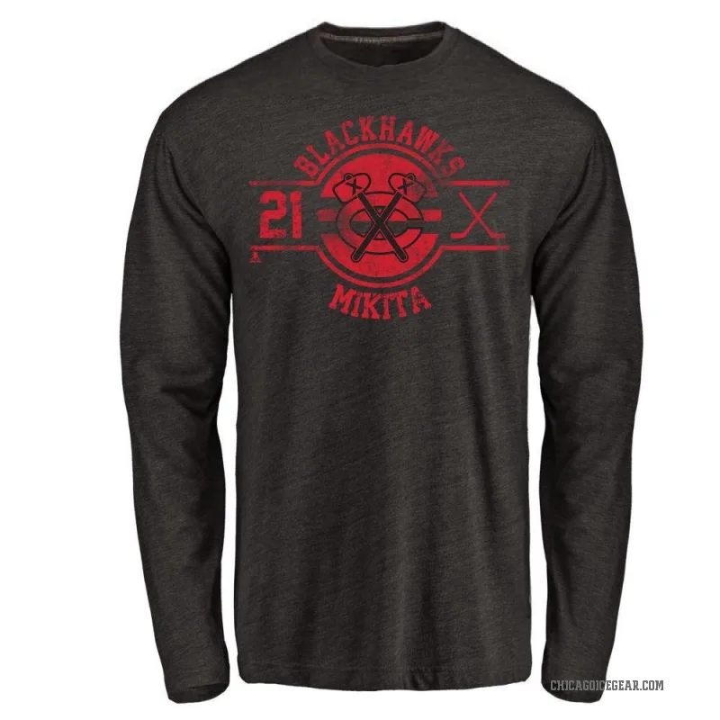 Stan Mikita Men's Black Chicago Blackhawks Insignia Long Sleeve T-Shirt -