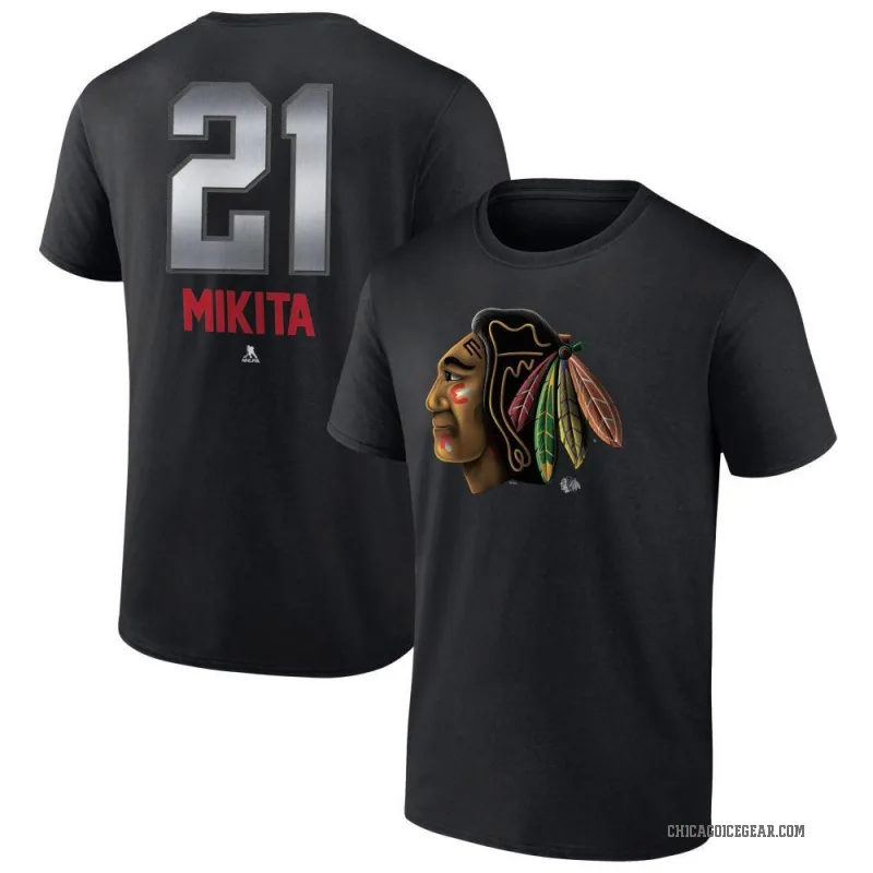 Stan Mikita Youth Black Chicago Blackhawks Midnight Mascot Logo T-Shirt