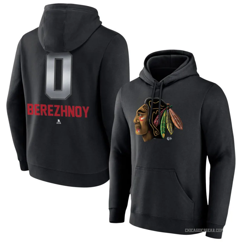 Stanislav Berezhnoy Men's Black Chicago Blackhawks Branded Midnight Mascot Logo Pullover Hoodie