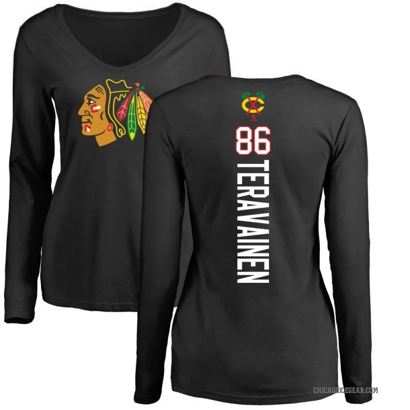 Teuvo Teravainen Women's Black Chicago Blackhawks Backer Long Sleeve T-Shirt -