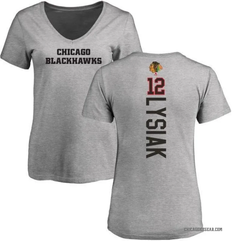 Tom Lysiak Women's Ash Chicago Blackhawks Backer T-Shirt -