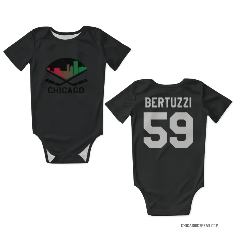 Tyler Bertuzzi  Black White Chicago Blackhawks  Newborn & Infant Bodysuit