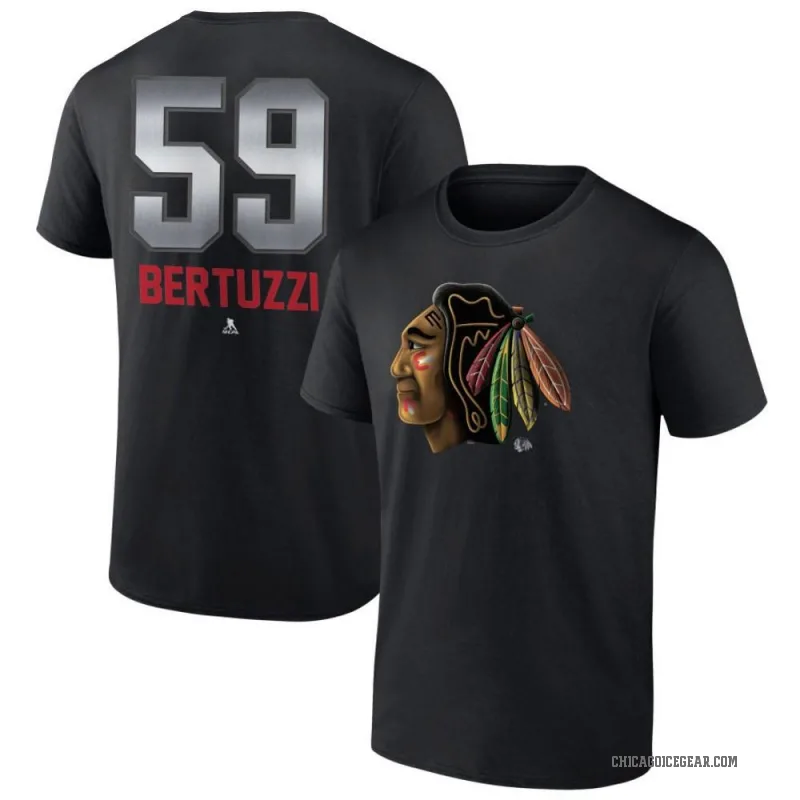 Tyler Bertuzzi Men's Black Chicago Blackhawks Midnight Mascot Logo T-Shirt