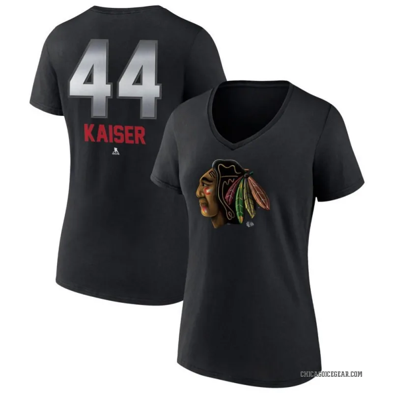 Wyatt Kaiser Women's Black Chicago Blackhawks Midnight Mascot Logo V-Neck T-Shirt